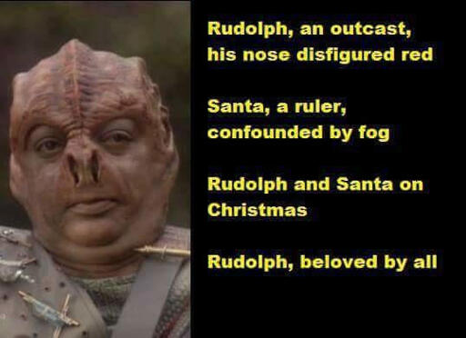 Image of Captain Dathon speaking of Rudolph and Santa 